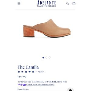 Adelante Camila Mules Leather Block Heel Mules Clogs Dessert Tan Brown Size 6.5‎